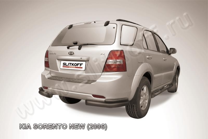 Slitkoff KSR010B защита заднего бампера уголки d76+ d42 двойные черные KIA Sorento New (2006)