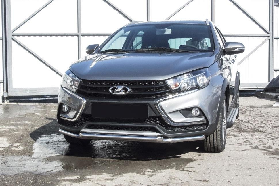 Slitkoff LadVSWCR02 защита переднего бампера d42 + d42 двойная Lada Vesta SW Cross