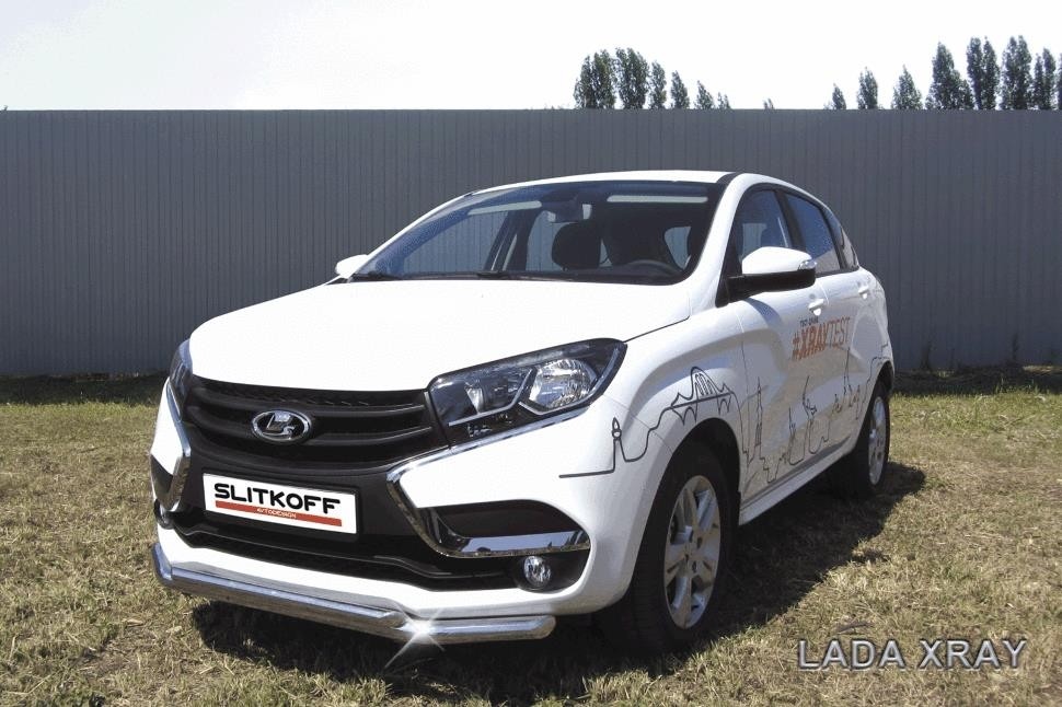 Slitkoff LadXR003 защита переднего бампера d57+ d42 двойная Lada XRay