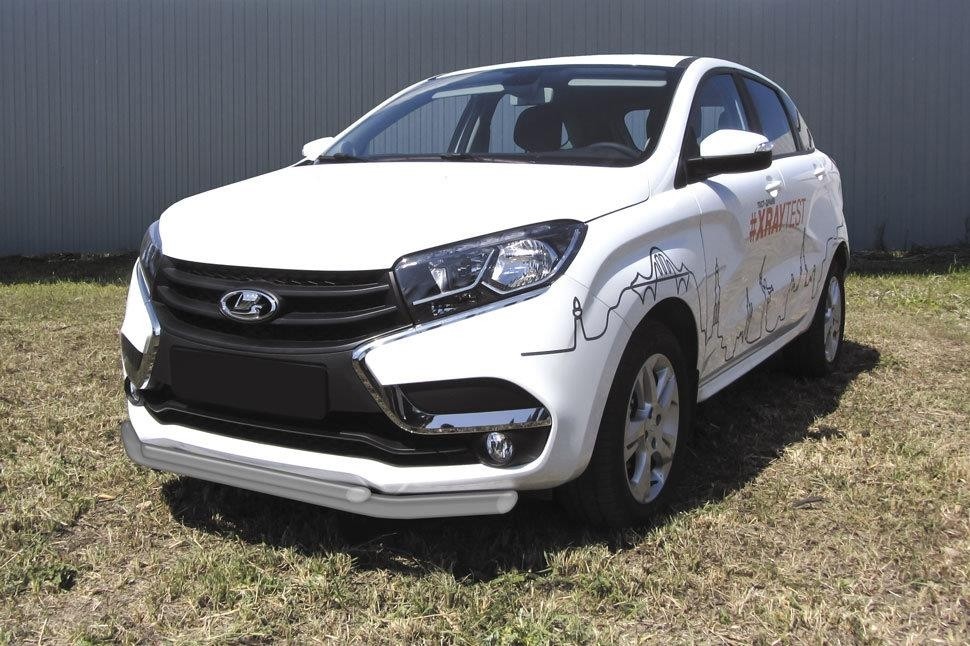 Slitkoff LadXR003S защита переднего бампера d57 + d42 двойная серебристая Lada XRay