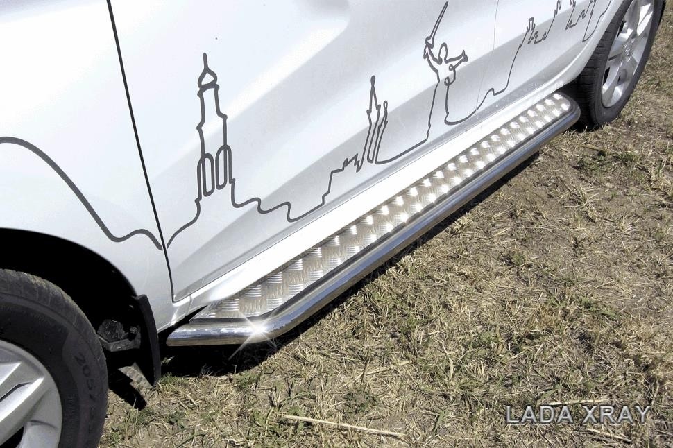 Slitkoff LadXR007 защита штатных порогов d42 с листом усиленная Lada XRay