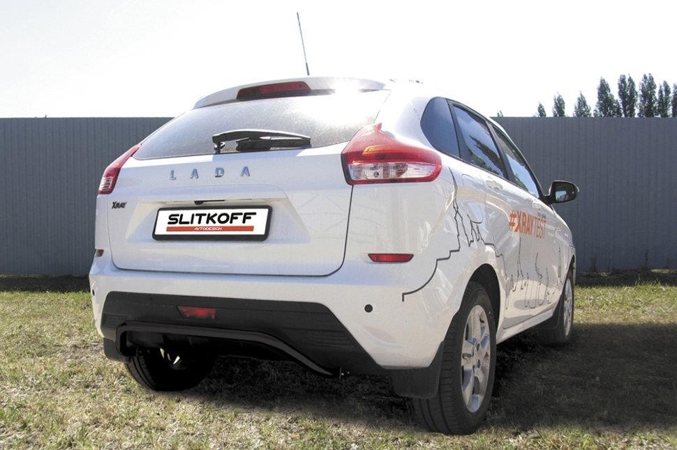 Slitkoff LadXR010B защита заднего бампера d42 "скоба" черная Lada XRay
