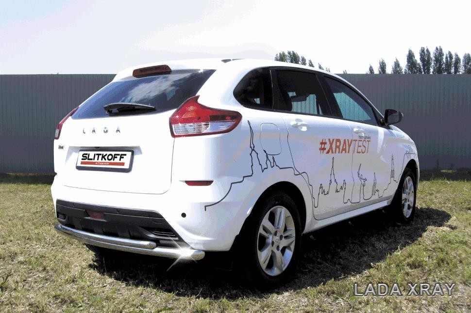 Slitkoff LadXR011 защита заднего бампера d57+ d42 двойная Lada XRay