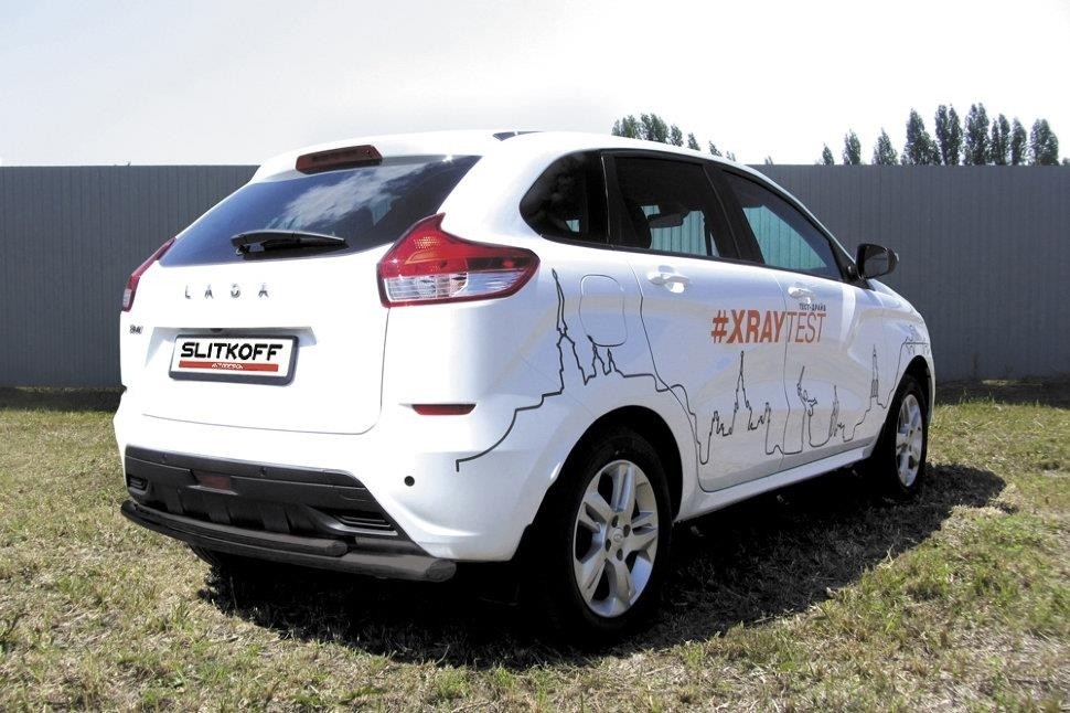 Slitkoff LadXR011B защита заднего бампера d57 + d42 двойная черная Lada XRay