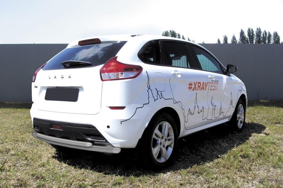 Slitkoff LadXR011S защита заднего бампера d57 + d42 двойная серебристая Lada XRay