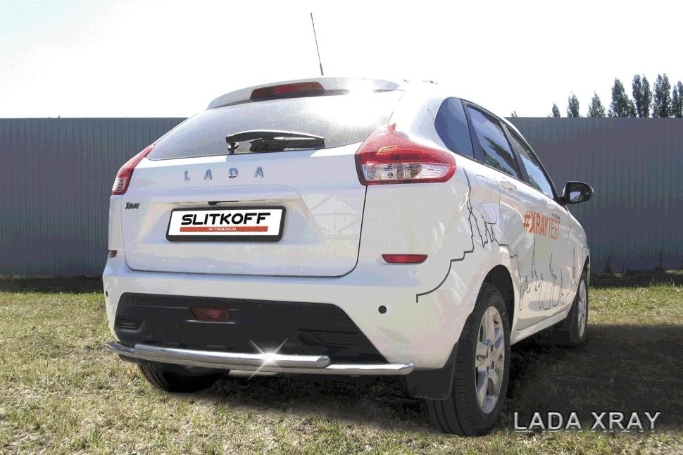Slitkoff LadXR013 защита заднего бампера d42 + d42 двойная Lada XRay