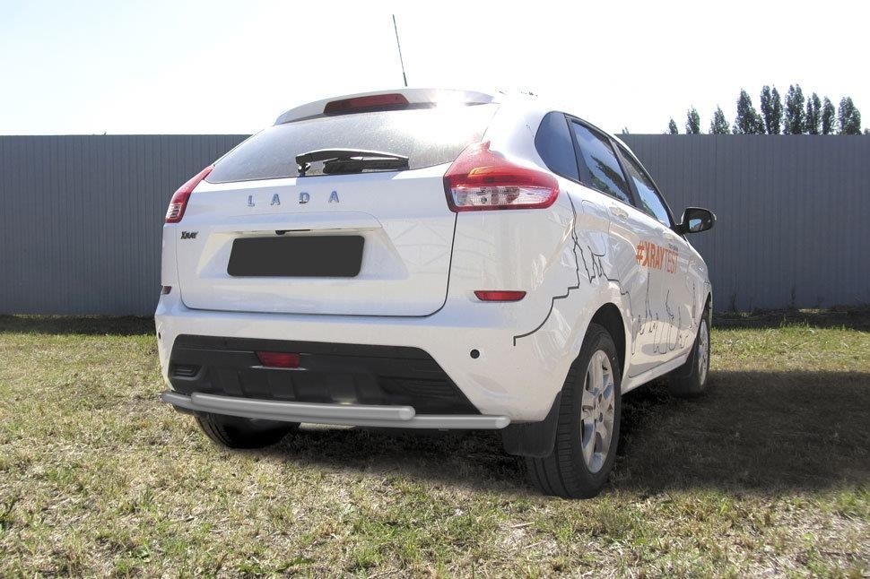 Slitkoff LadXR013S защита заднего бампера d42 + d42 двойная серебристая Lada XRay