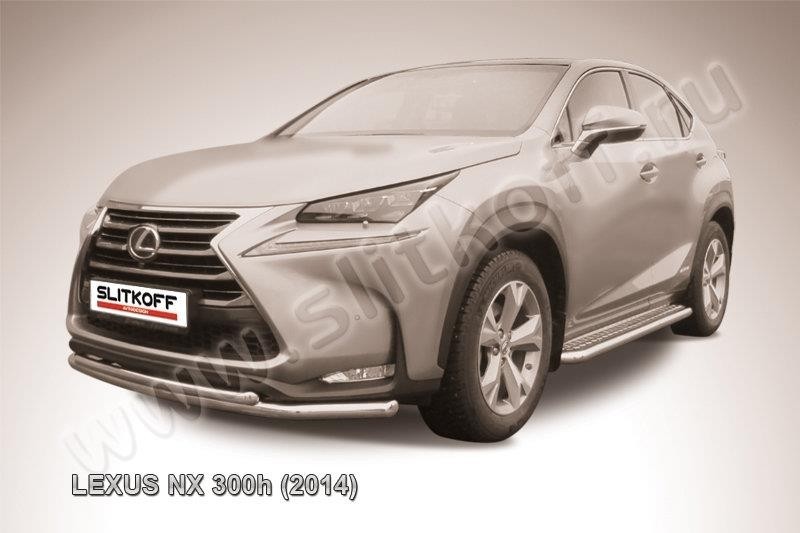 Slitkoff LNX004 защита переднего бампера d57+ d42 двойная радиусная Lexus NX 300h