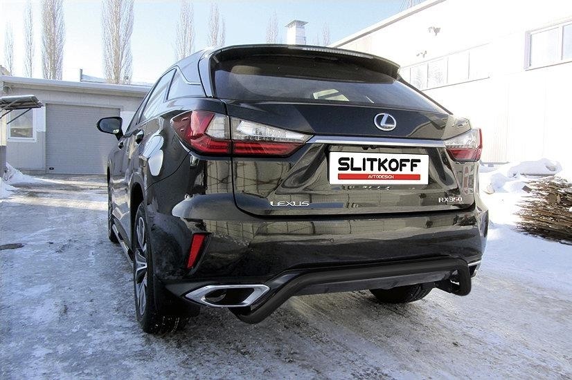 Slitkoff LRX15-008B защита заднего бампера d57 "скоба" черная Lexus RX350 (2015)