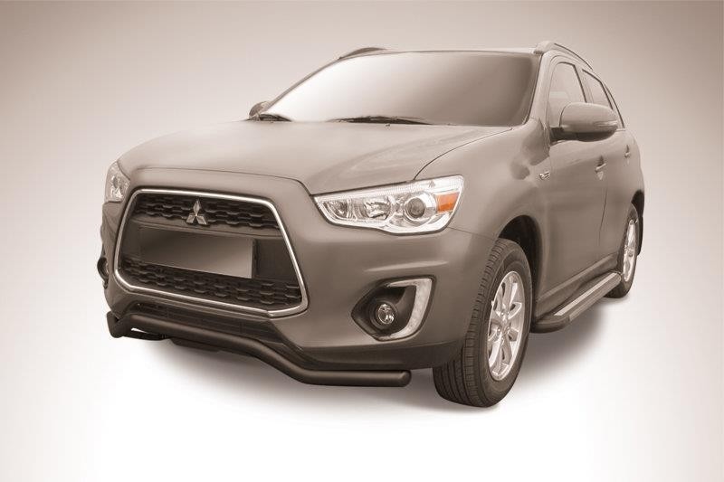 Slitkoff MAS14-001B защита переднего бампера d57 "волна" черная Mitsubishi ASX (2014)