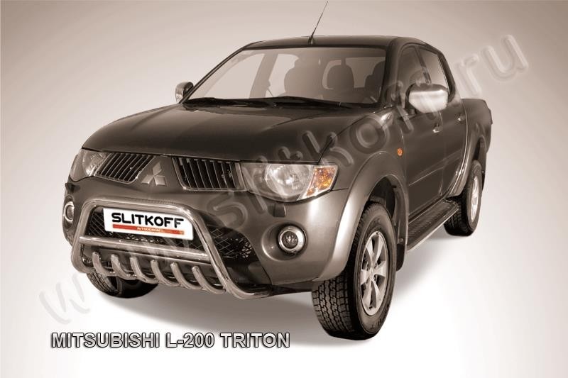 Slitkoff ML007 кенгурятник d57 низкий c защитой картера Mitsubishi L-200 Triton