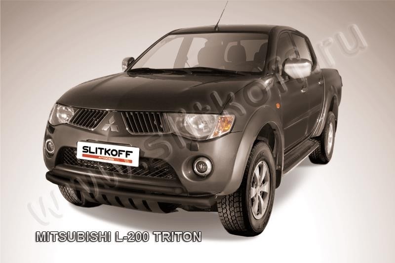 Slitkoff ML009B защита переднего бампера d57+ d57 двойная черная Mitsubishi L-200 Triton