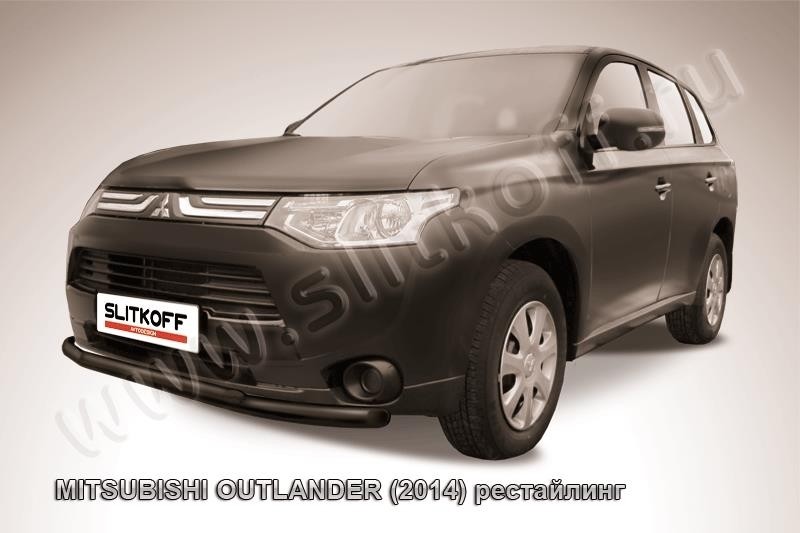 Slitkoff MOUT14-002B защита переднего бампера d57+ d42 двойная черная Mitsubishi Outlander (2014)