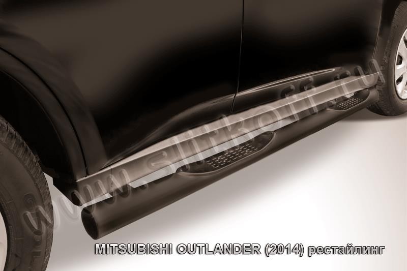 Slitkoff MOUT14-006B защита порогов d76 труба черная Mitsubishi Outlander (2014)