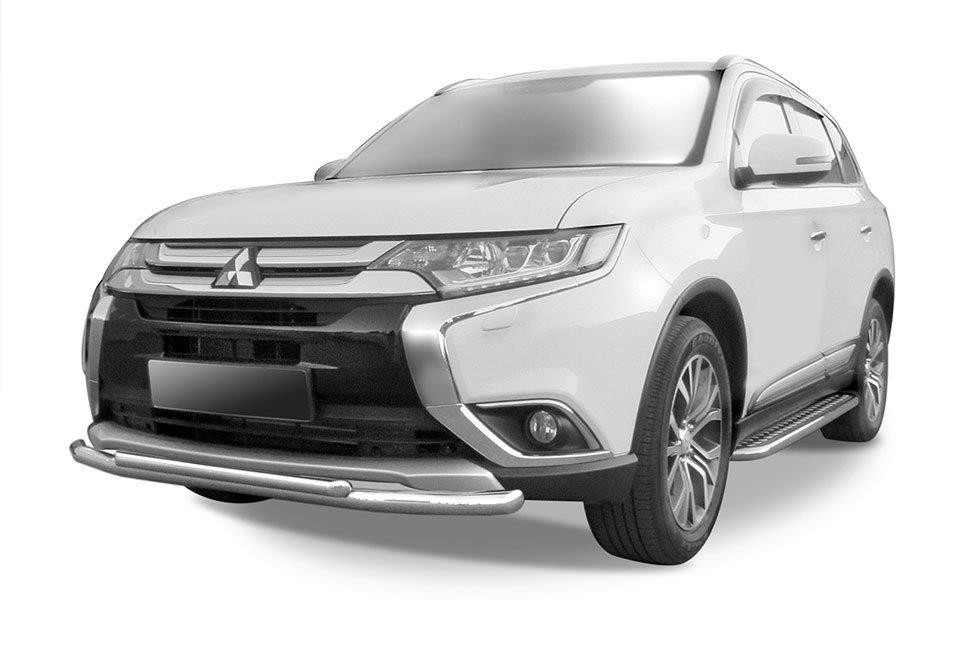 Slitkoff MOUT15-002 защита переднего бампера d57+ d42 двойная Mitsubishi Outlander (2015) рестайлинг
