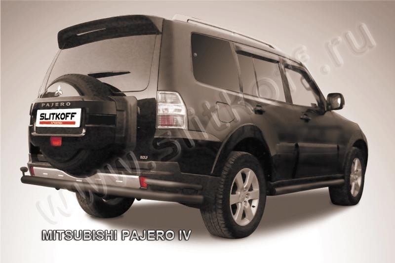 Slitkoff MPJ015B защита заднего бампера d76+ d42 двойная черная Mitsubishi Pajero IV