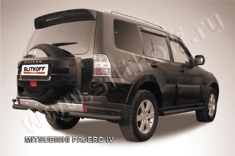 Slitkoff MPJ018B защита заднего бампера уголки d76+ d42 двойные черные Mitsubishi Pajero IV