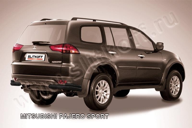 Slitkoff MPS009B защита заднего бампера уголки d57+ d42 двойные черные Mitsubishi Pajero Sport (до 2010)