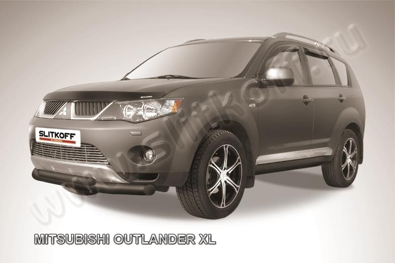 Slitkoff MXL004B защита переднего бампера d76+ d57 двойная черная Mitsubishi Outlander XL (до 2010)