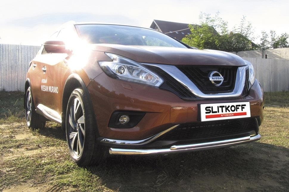 Slitkoff NIM16002 защита переднего бампера d57+ d42 двойная длинная Nissan Murano (2016)