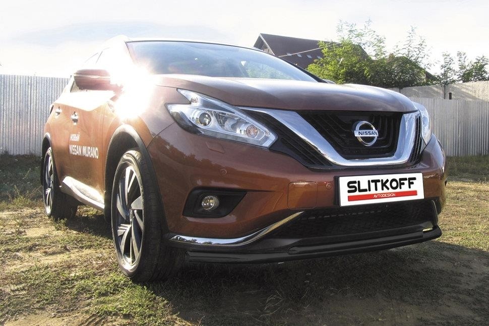 Slitkoff NIM16002B защита переднего бампера d57+ d42 двойная длинная черная Nissan Murano (2016)