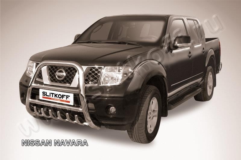Slitkoff NIN001 кенгурятник d76 высокий с защитой картера Nissan Navara