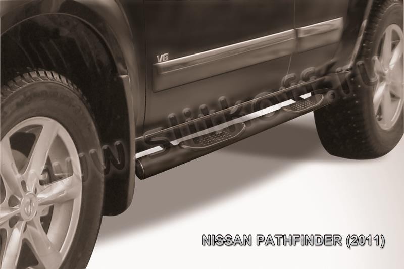 Slitkoff NIP11-003B защита порогов d76 с проступями черная Nissan Pathfinder (2011)