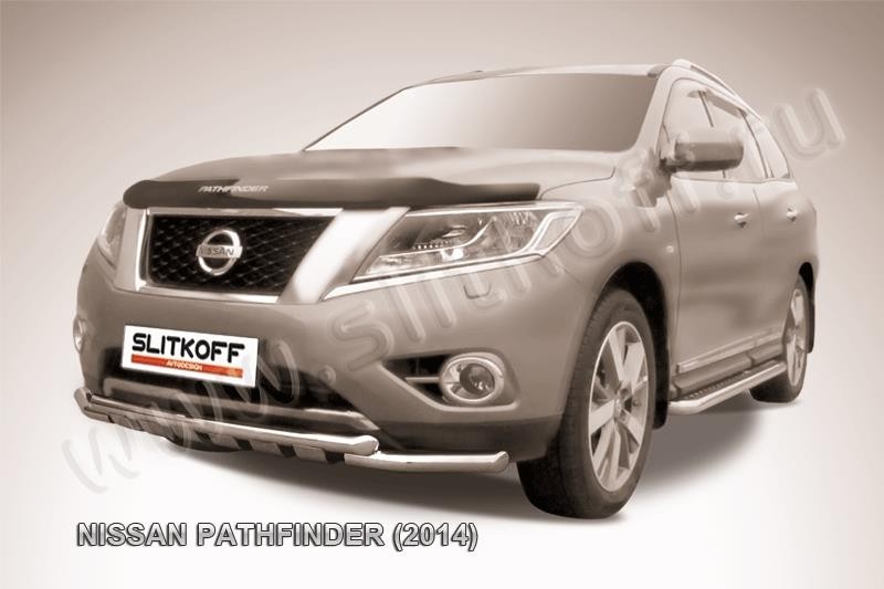 Slitkoff NIP14-001 защита переднего бампера d57+ d57 двойная с защитой картера Nissan Pathfinder (2014)