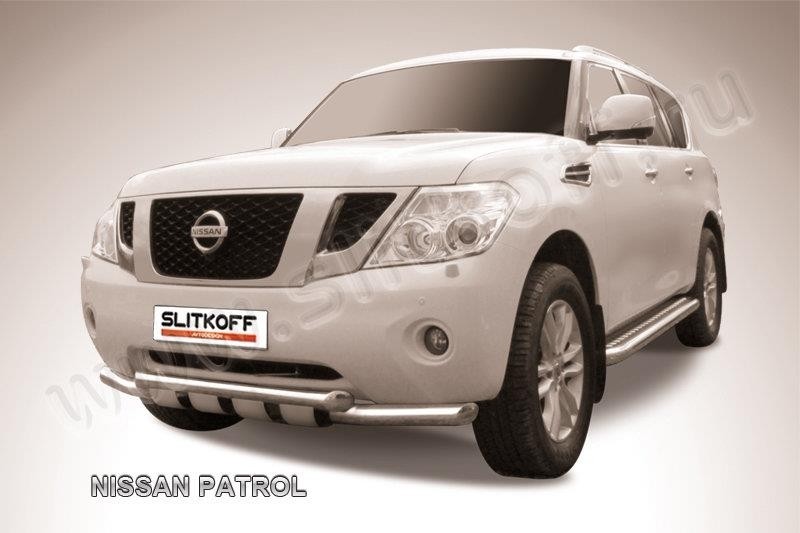 Slitkoff NIPAT003 защита переднего бампера d57+ d57 двойная с защитой картера Nissan Patrol
