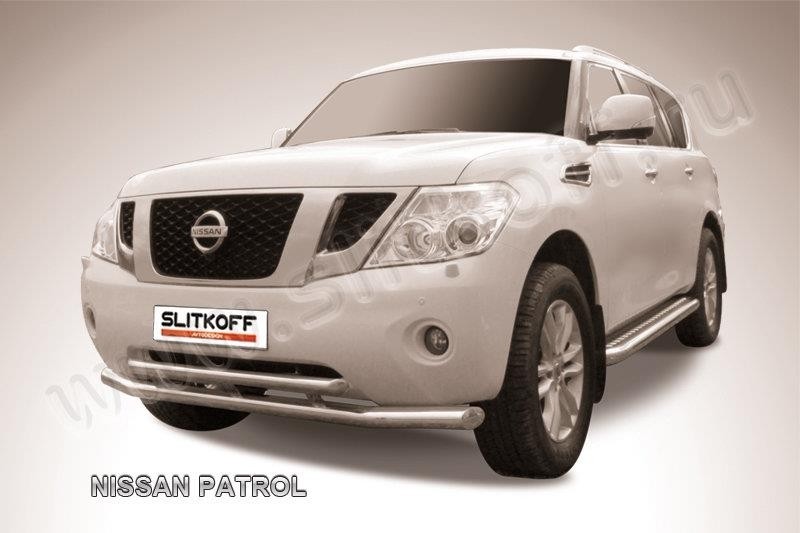 Slitkoff NIPAT006 кенгурятник d76 низкий широкий с защитой картера и перемычкой Nissan Patrol