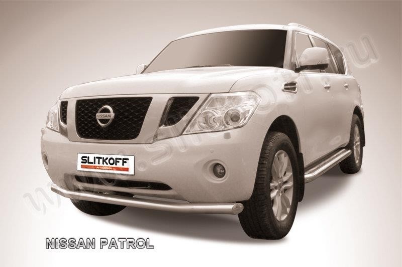 Slitkoff NIPAT007 кенгурятник d76 низкий широкий с защитой картера Nissan Patrol