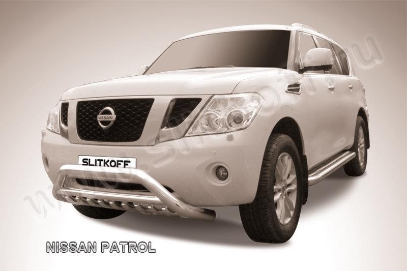Slitkoff NIPAT008 кенгурятник d76 низкий широкий с перемычкой Nissan Patrol