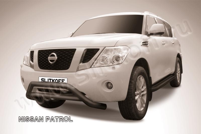 Slitkoff NIPAT008B кенгурятник d76 низкий широкий с перемычкой черный Nissan Patrol