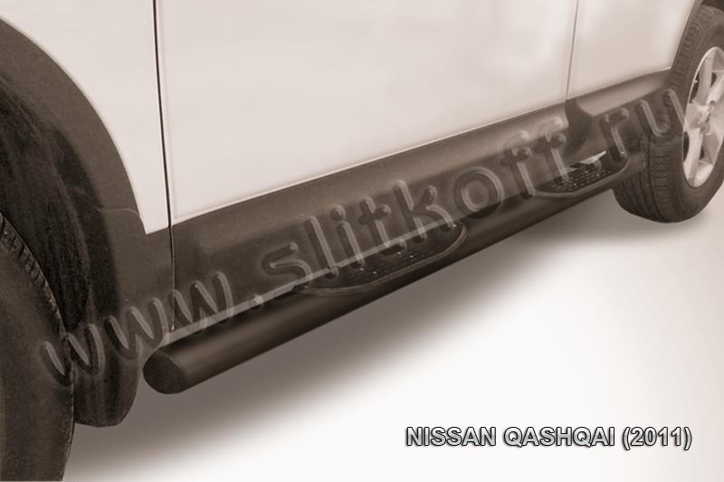 Slitkoff NIQ11-005B защита порогов d76 с проступями черная Nissan Qashqai (2011)