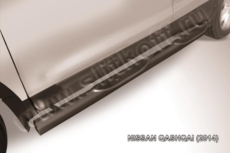 Slitkoff NIQ14-004B защита порогов d76 с проступями черная Nissan Qashqai (2014)