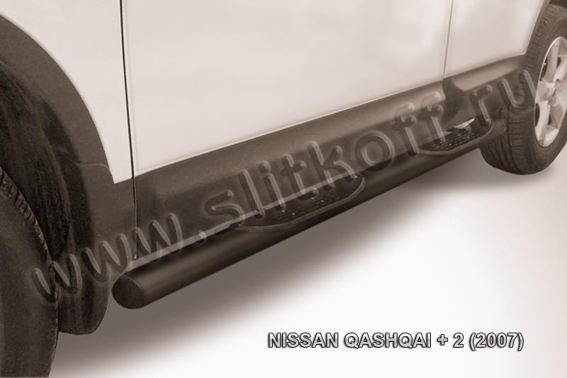 Slitkoff NIQ2009B защита порогов d76 с проступями черная Nissan Qashqai +2 (2007)