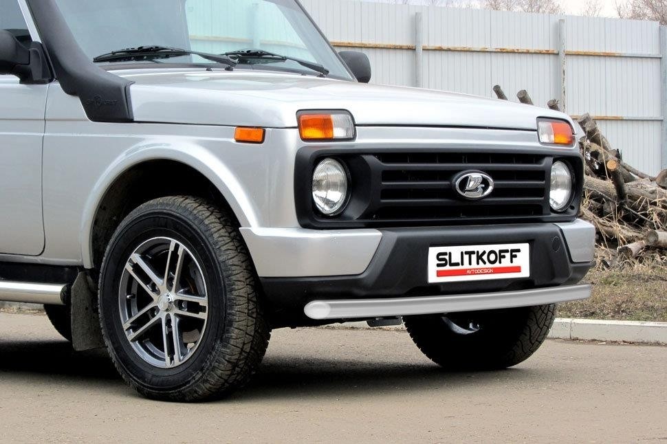 Slitkoff NivUR002S защита переднего бампера d57 радиусная серебристая Нива Urban 3 дверн