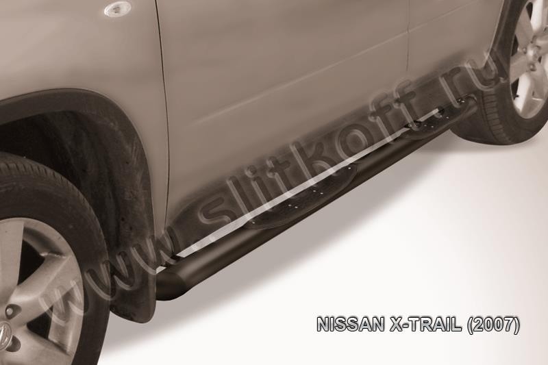 Slitkoff NXT014B пороги d76 с проступями со скосами черные Nissan X-Trail (2007)