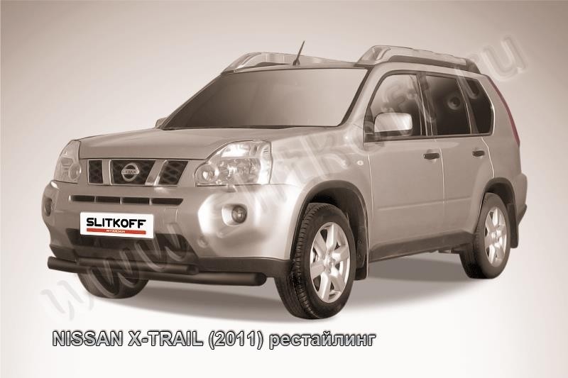 Slitkoff NXT11-001B защита переднего бампера d76+ d57 двойная черная Nissan X-Trail (2011) рестайлинг