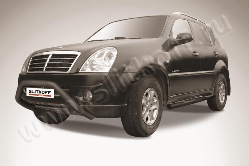 Slitkoff SSR006B кенгурятник d57 широкий "мини" черный SsangYong Rexton (2010)