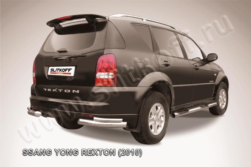 Slitkoff SSR011 защита заднего бампера уголки d76+ d42 двойные SsangYong Rexton (2010)