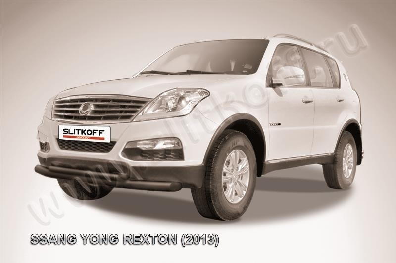 Slitkoff SSRN001B защита переднего бампера d76+ d57 двойная черная SsangYong Rexton New (2013)