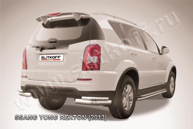 Slitkoff SSRN010 защита заднего бампера уголки d76+ d42 двойные SsangYong Rexton New (2013)