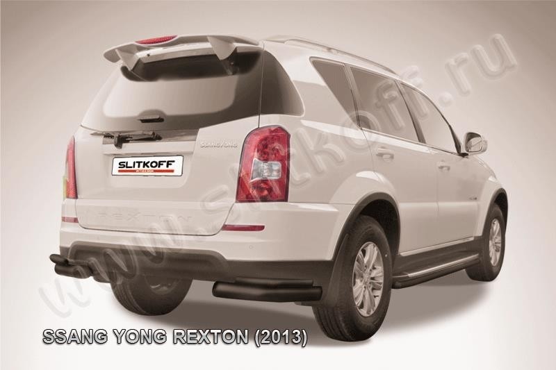 Slitkoff SSRN010B защита заднего бампера уголки d76+ d42 двойные черные SsangYong Rexton New (2013)