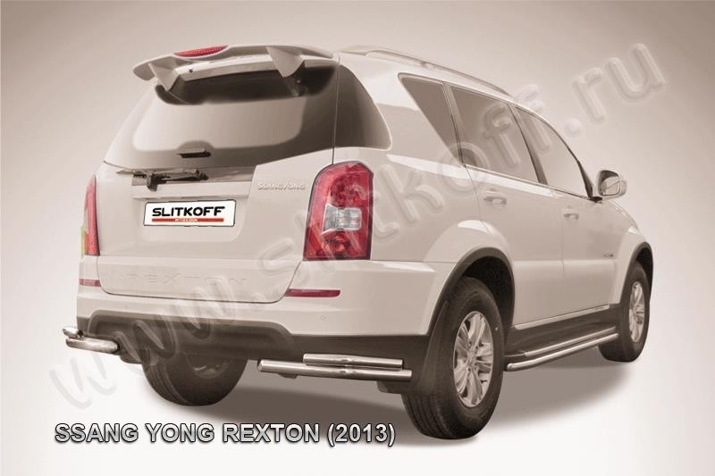 Slitkoff SSRN012 защита заднего бампера уголки d57+ d42 двойные SsangYong Rexton New (2013)