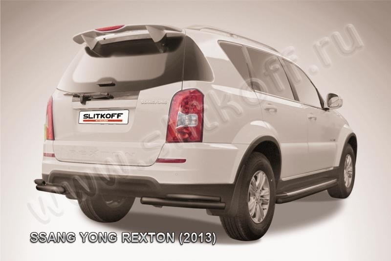 Slitkoff SSRN012B защита заднего бампера уголки d57+ d42 двойные черные SsangYong Rexton New (2013)