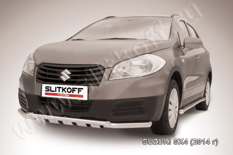 Slitkoff SSX4-14-001 защита переднего бампера d57+ d42 двойная с защитой картера Suzuki SX-4 (2014)