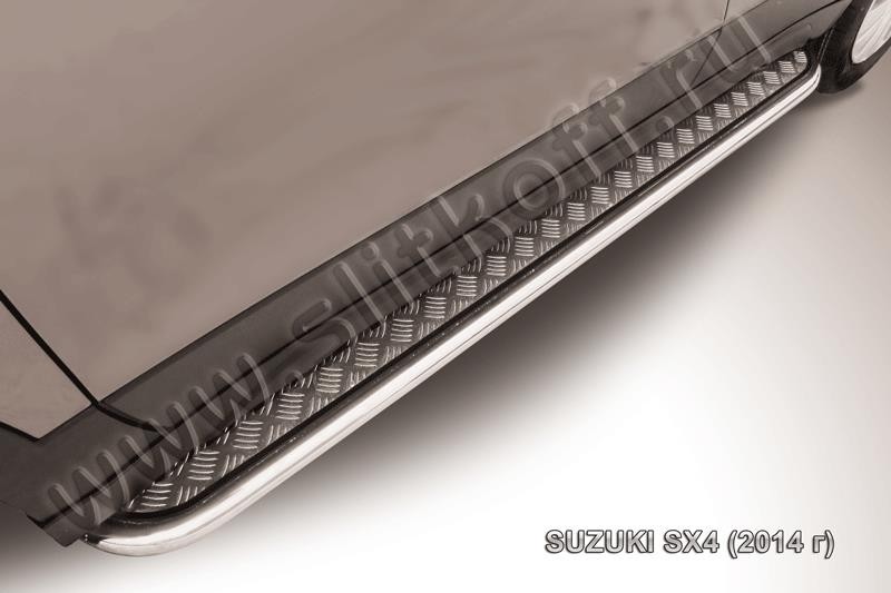 Slitkoff SSX4-14-006 защита порогов d42 с листом усиленная Suzuki SX-4 (2014)