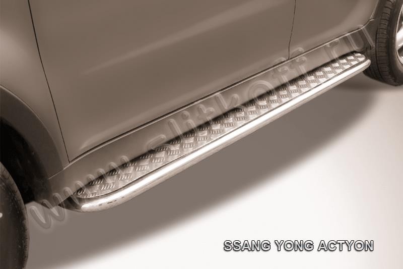 Slitkoff SYA008 защита порогов d42 с листом SsangYong Actyon (2011)