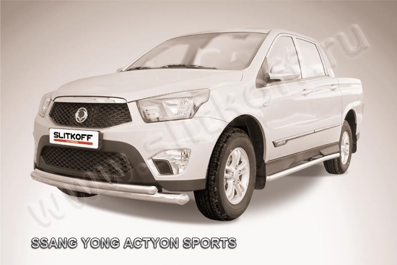 Slitkoff SYAS001 защита переднего бампера d76+ d57 двойная радиусная SsangYong Actyon Sport (2013)